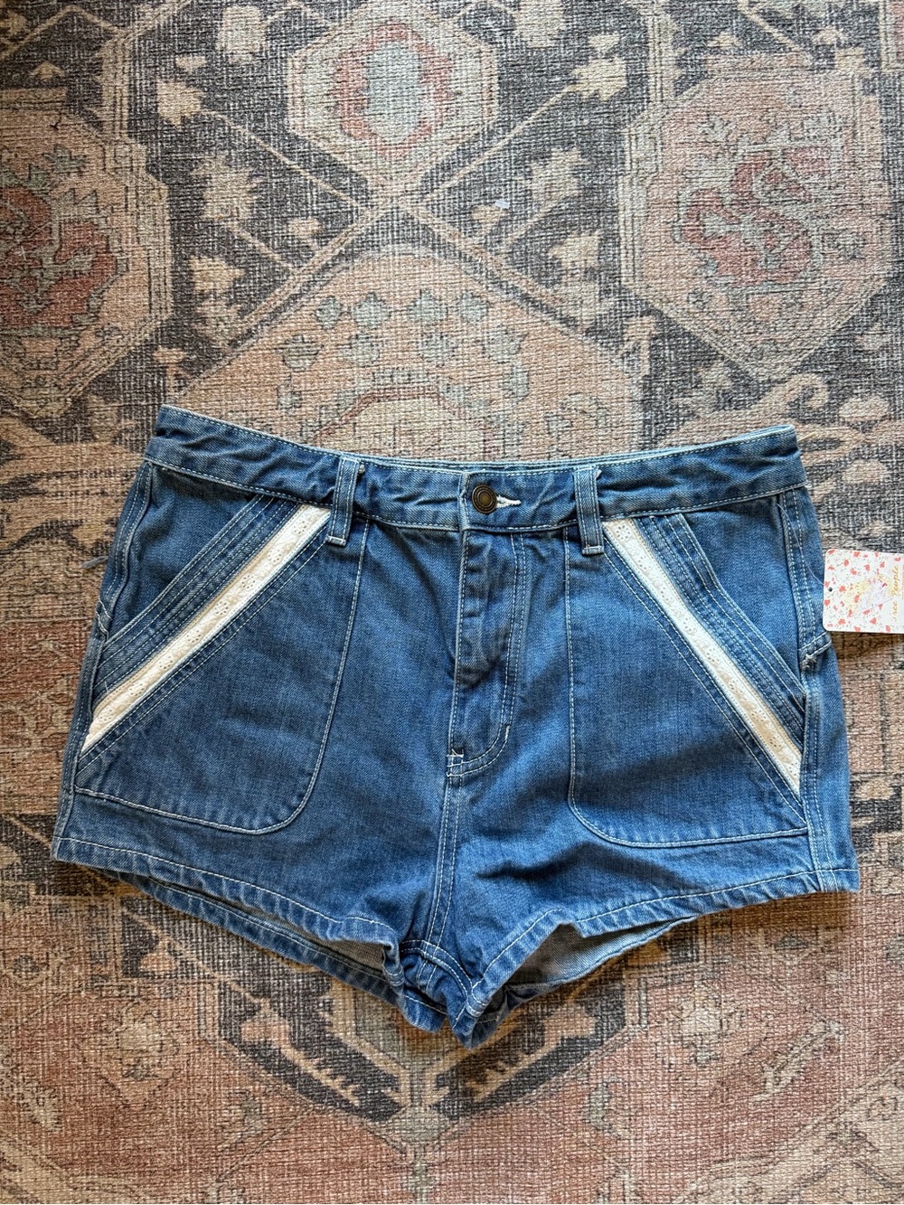 Free People Blue Denim Shorts with White Trim
